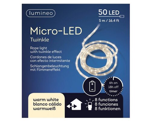 Slangverlichting led rope 5 meter twinkel op batterijen - afbeelding 2