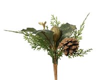 Gemengde bos op steel 20 cm groen/goud