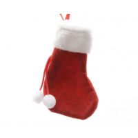 Stoffen mini kerstsok 15 cm rood