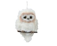 Kersthanger uil kunstbont op stok 8 cm creme