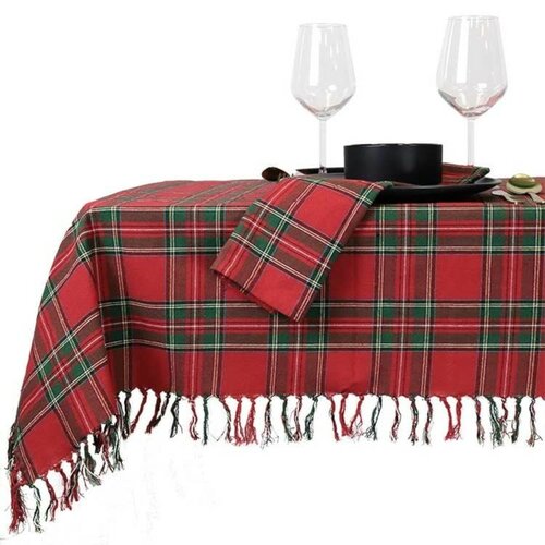 Unique Living tafelkleed x-mas tartan 250 x 150 cm rood / groen