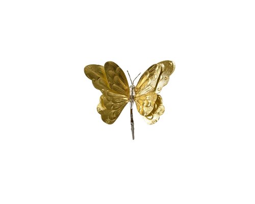 Vlinder op clip polyester 14 cm licht goud