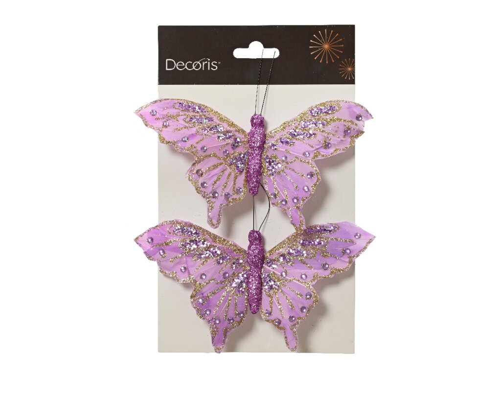 Vlinder op clip 15 cm lila