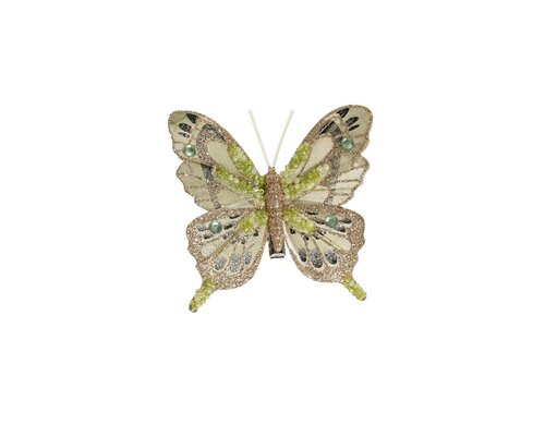 Vlinders op clip 8 cm 6 stuks groen