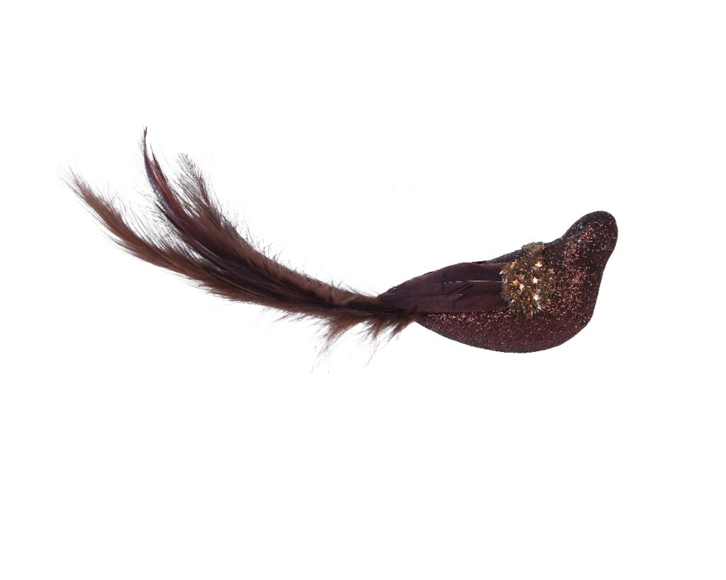Foam vogel op clip 19 cm bruin