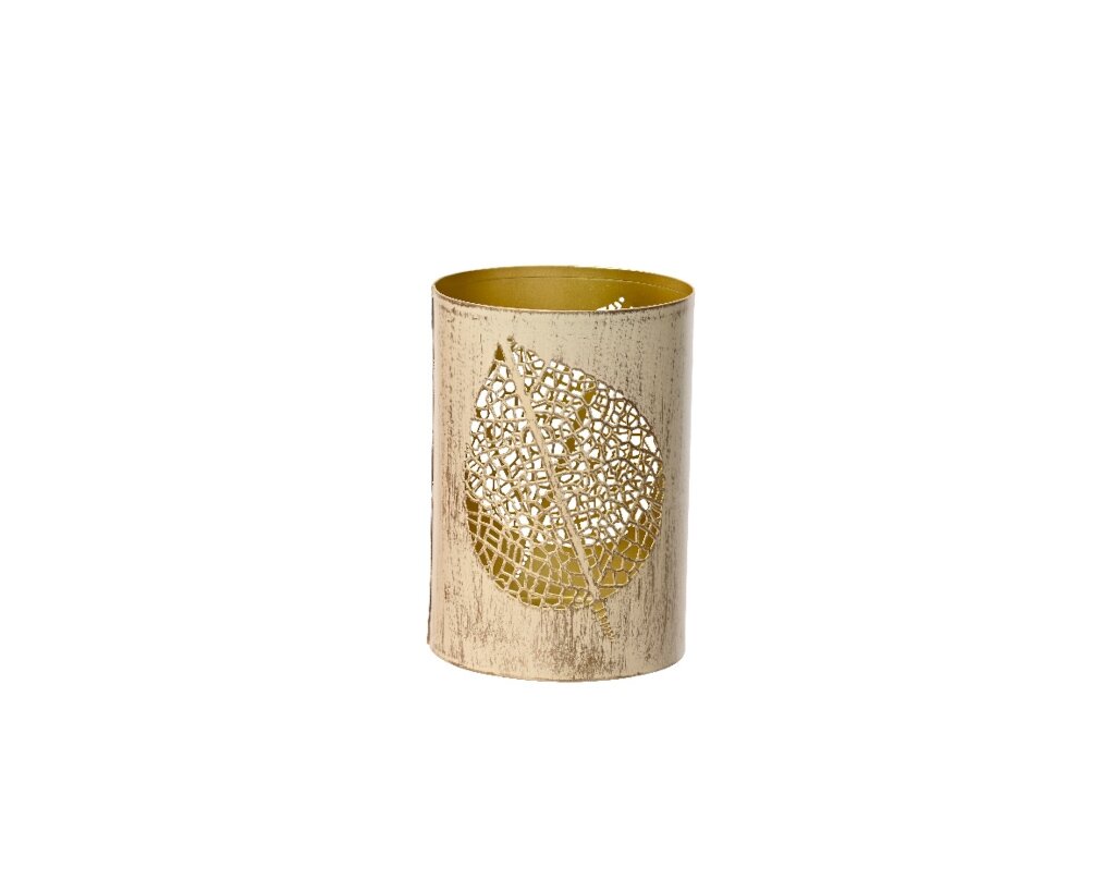 Windlicht ijzer 15 cm beige